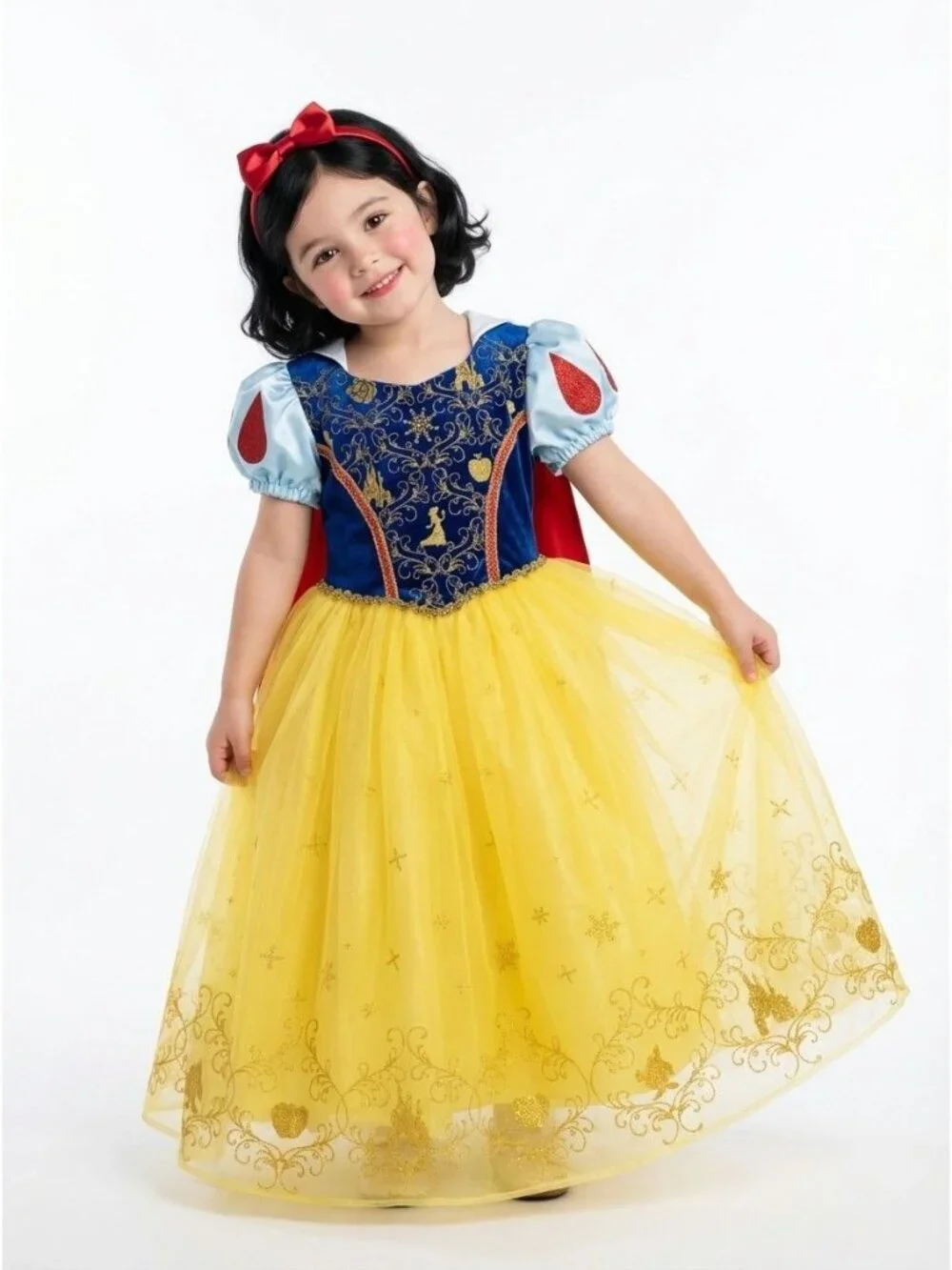 Girls Snow White Princess Costume Dress Blue Yellow Velvet Tulle Birthday Party